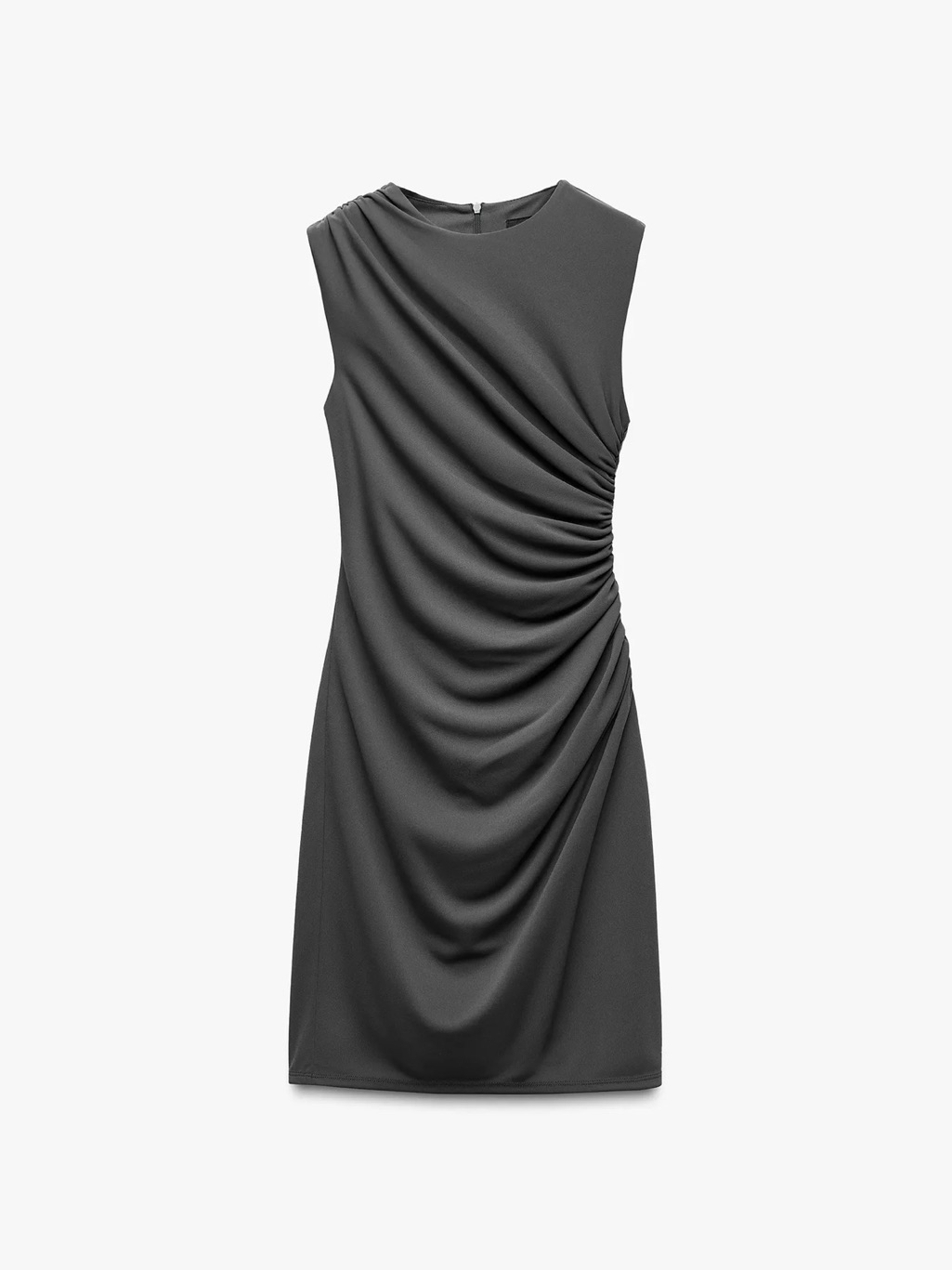 Zara Ruched Sleeveless Mini Dress - Charcoal Gray